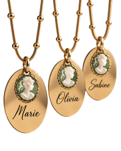 Halskette Personalisiert Gold – 14K Vergoldete Edelstahlkette, Vintage-Schmuck, Cameo Anhänger, Personalisierte Geschenke für Freundinnen